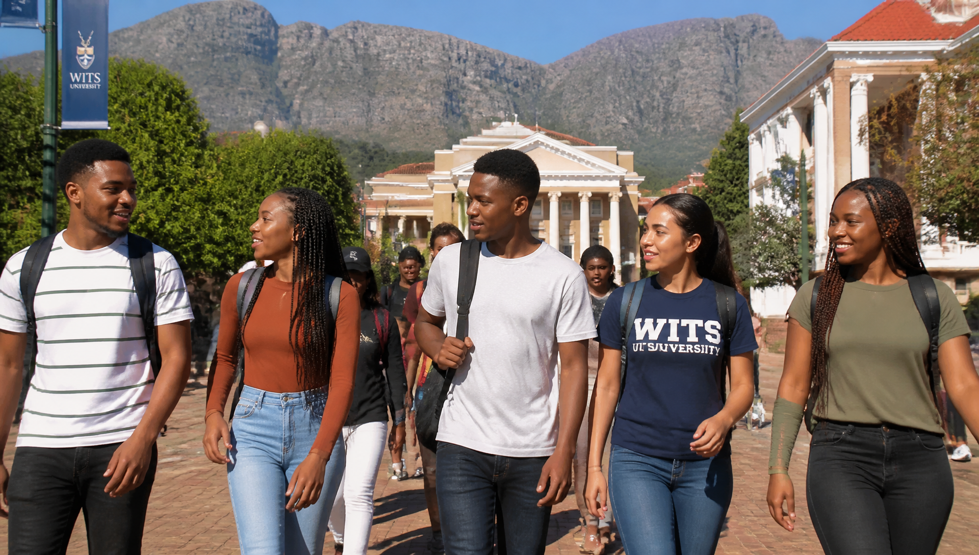 High-achieving students walking on campus